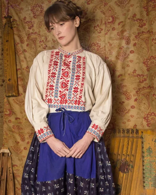 Antique Vtg 1930s Embroidered Eastern European Folk Costume Top Ukrainian