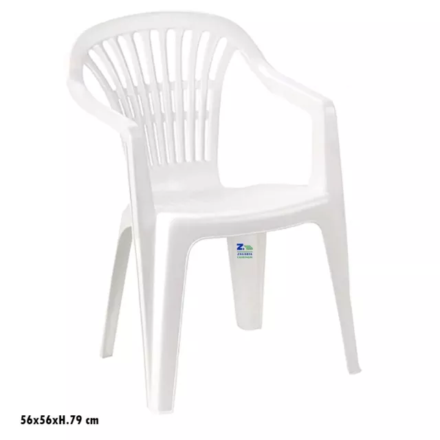 Poltrona Sedia Lyra Con Braccioli Md Plastica Bianca Antiscivolo Monoblocco