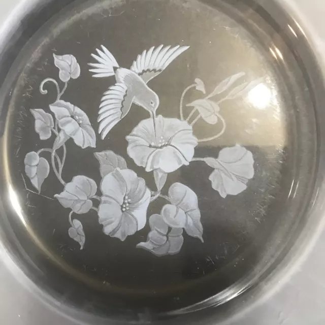 2 French Crystal Hummingbird Frosted Glass Luncheon Salad Plates Avon