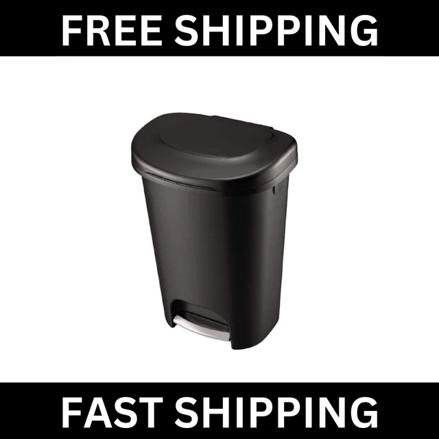 RUBBERMAID 13 GAL Black Trash Can Hands Free Foot Pedal Garbage Bin