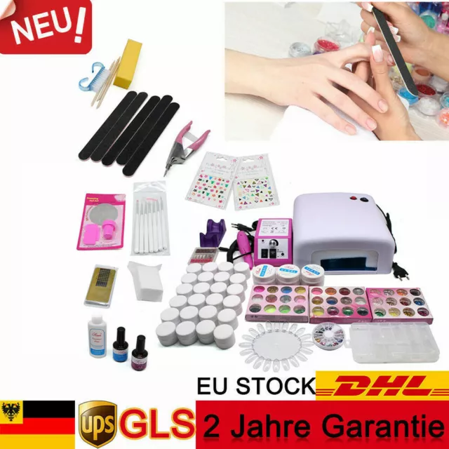 Nagelstudio Gel Kit Starterset Nagelfräser Farbgele 36W LED UV Nailart Nagelset