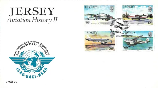 Jersey 1984 - Civil Aviation Organization -FDC & 4 Mint Stamps SG340-343 (#J104)