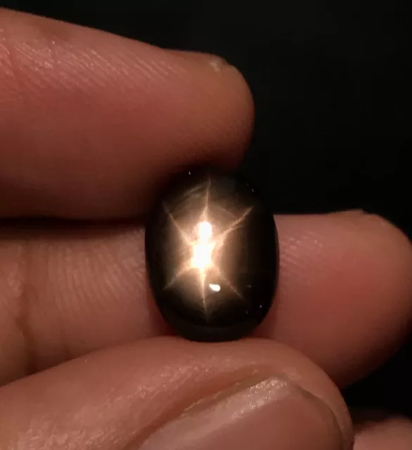 4.40cts Sharp Line 6 Rays Natural Black Star Sapphire Oval Cabochon Gemstone