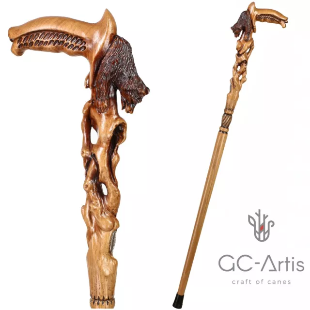 Bear walking stick wooden cane for man men Hand carved wood crafted GC-Artis