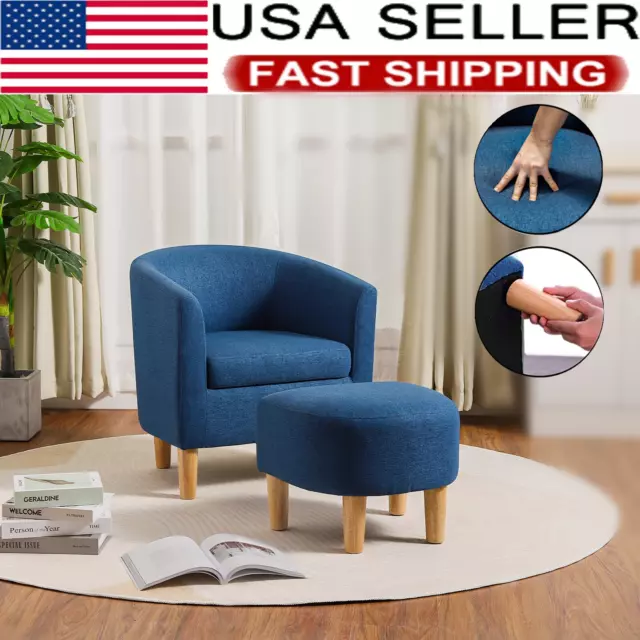 Accent Chairs Modern Barrel Chair with Footrest Upholstered Club Tub Armchair