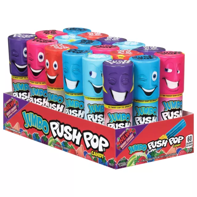 Push Pop Jumbo Candy Assortment Bulk 18 Pack � Blue Raspberry, Watermelon,