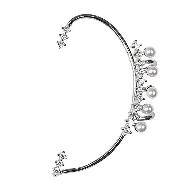 Fashion Shiny Zircon Pearl Ear Clip Ear Cuff For Women Silver Color Me!xh