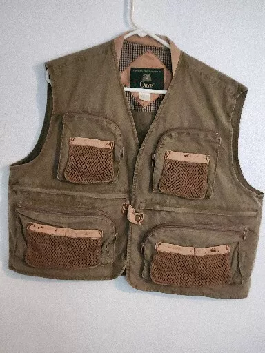 Vintage Orvis Fly Fishing Vest XXL Beige Canvas Multiple Pockets