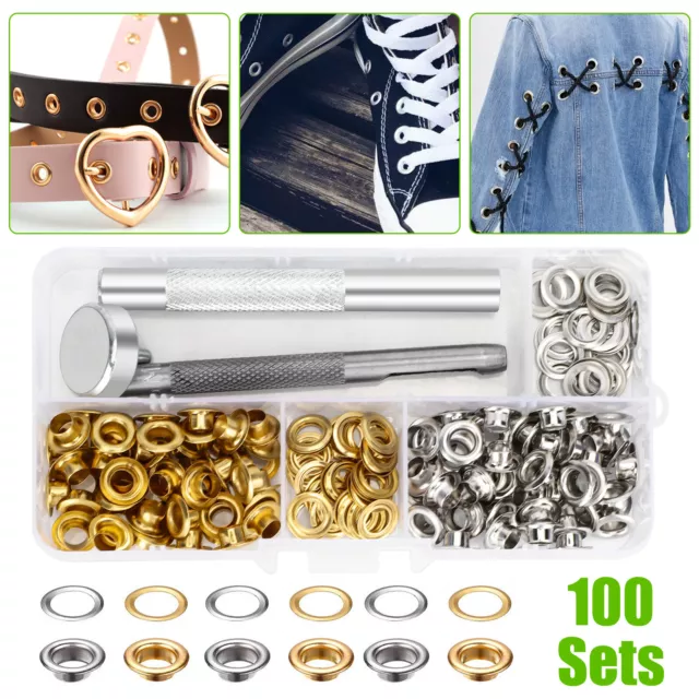 100 Sets Grommet Eyelets Tool Kit Hole Punch for Leather Craft Clothing Bag Belt