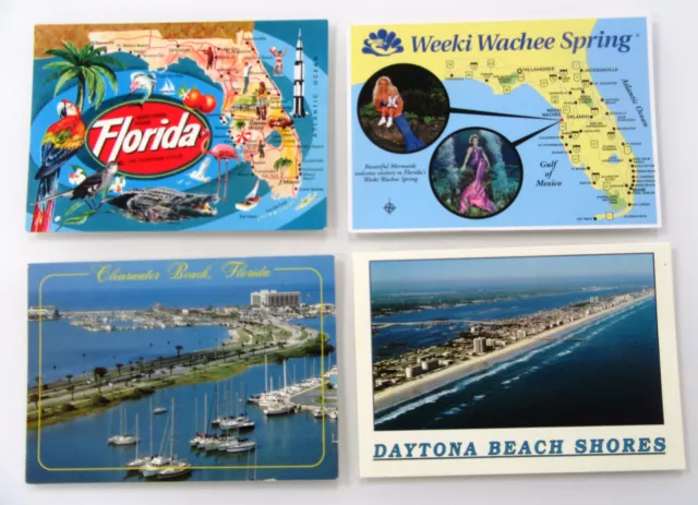 Postkarten Lot Amerika USA 4x FLORIDA (Landkarte Map, Daytona Beach, Clearwater)