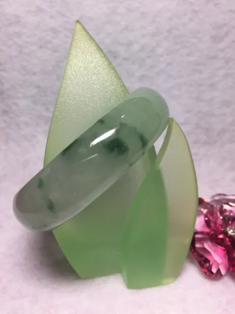 52mm- 100% Natural Jadeite Jade Bangle- Undyed, Untreated- Translucent Green- 3