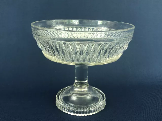 Antique George Duncan & Sons clear pressed glass compote BEADED DART BAND c.1882