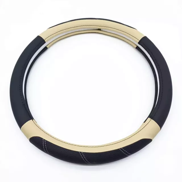15in PU Leather Car Steering Wheel Cover Protector Decor Breathable Anti Slip