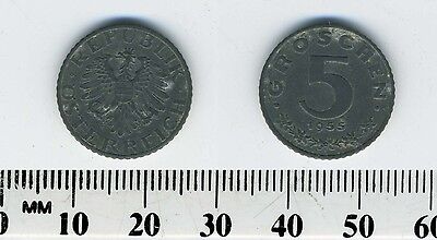 Austria 1955 - 5 Groschen Zinc Coin - Imperial Eagle with Austrian shield - #1