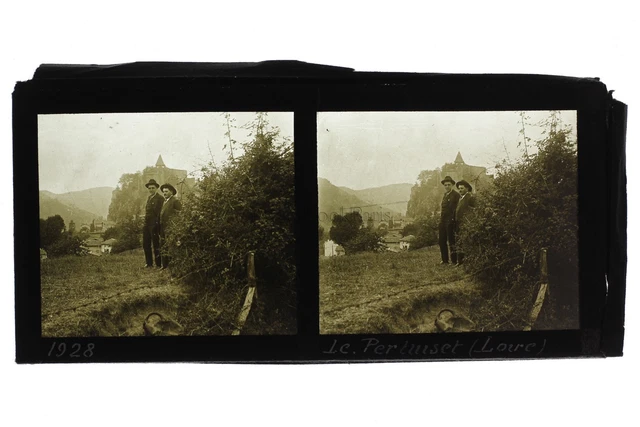 Le Pertuiset Loire France Photo Stereo Plaque de verre Vintage 1928
