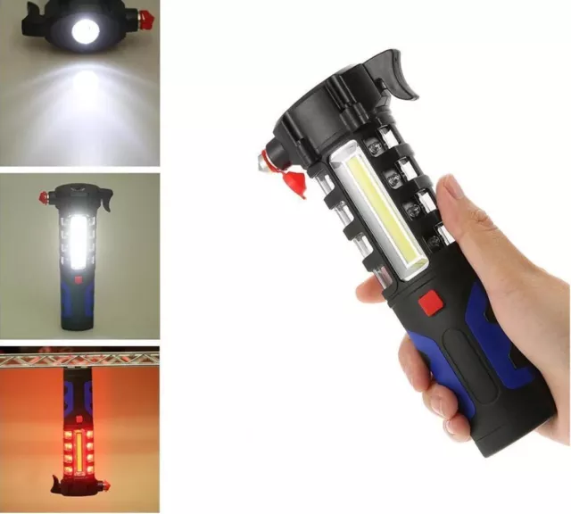 Martello rompi vetro emergenza auto torcia led luce bianca lampeggiante rosso