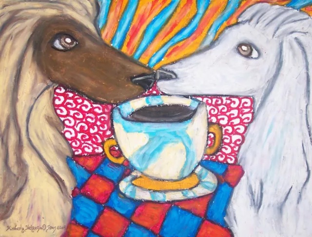 Afghan Hound Drinking Coffee Pop Art Print 8x10 Dog Collectible Signed by Artist