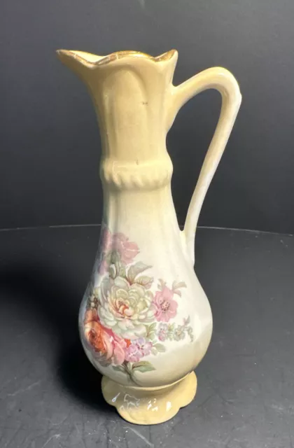 Vintage pitcher Old Foley James Kent Staffordshire England Yellow W/pink floral