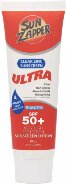 Sun Zapper Clear Zinc Oxide Sunscreen - Ultra SPF 50+ UVA UVB Paraben Free - Sun