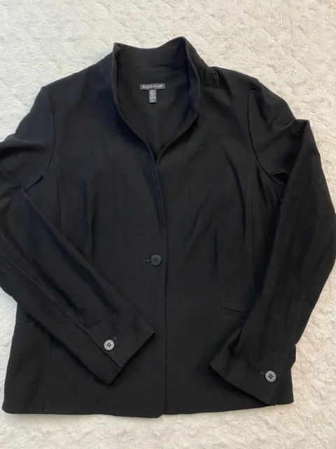 EILEEN FISHER Jacket Women Medium Black Blazer Knit Button Front USA Made