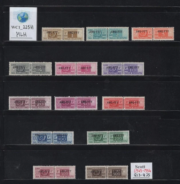 WC1_22511.TRIESTE FTT. 1949-1954 parcel post set. Sc. Q13-Q25. MLH