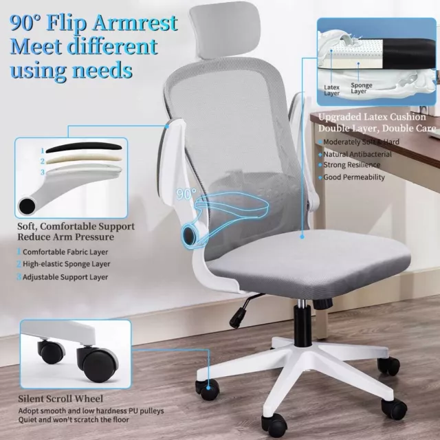 Ergonomic Office Chair Mesh Computer Desk Chair Adjustable Flip-up Arms Height