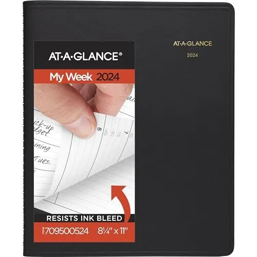 AT-A-GLANCE 2024 Weekly Planner & Appointment Book, 8-1/4" x 11", Large, Blac...