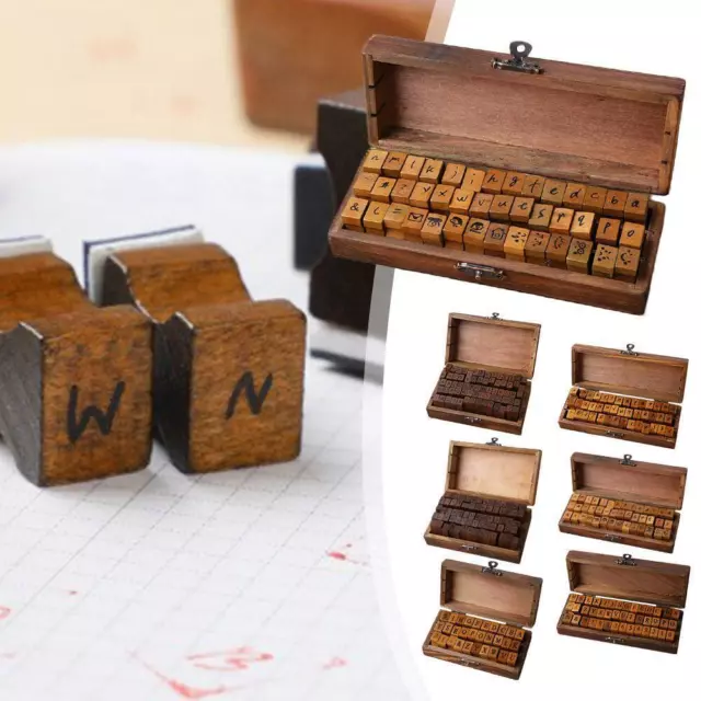 30~70PCS Retro Rubber Stamp Alphabet Wooden Box Set Letter/Number Print L7D8