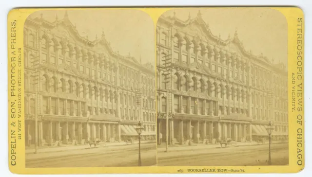 G0980~ CHICAGO IL – Bookseller Row State Street Stereoview Copelin & Son