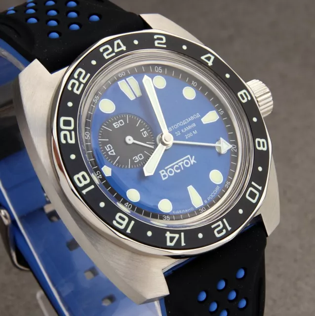 VOSTOK AMPHIBIA CUSTOM Russian GMT Auto Dive Watch New Boxed UK