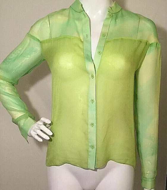 Elie Tahari Chelsea Blouse Citrine Colorblock Shear Silk, L, NWT, $298