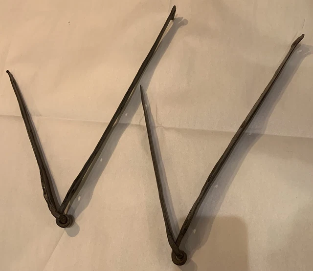 Antique Pair Hand Forged Wrought Iron Strap Hinges; Barn, Chest, Trunk; 1800’s? 2