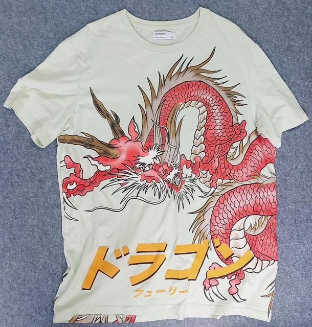 Large - Bershka Double Sided Japanese Dragon Mens T-Shirt - With Defect Photo 13