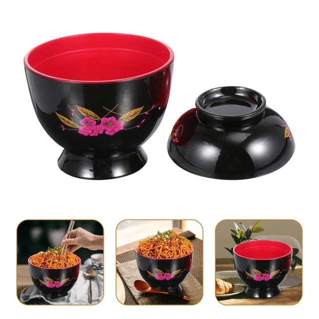 Ciotola Per Zuppa Giapponese In Melamina Con Coperchio - HEMOTON, Stile Miso, 15 Cm, Colore Caffè