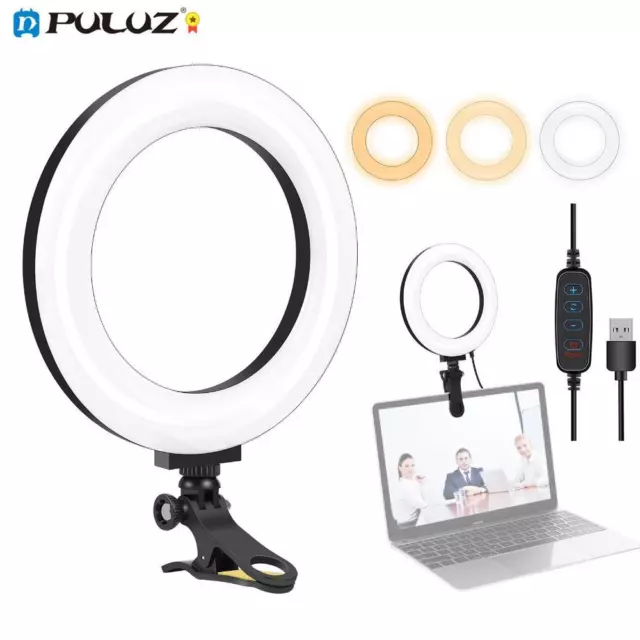 Live Streaming 3 Modes USB Dimmable Ring Selfie Light Video Lights Laptop Clamp