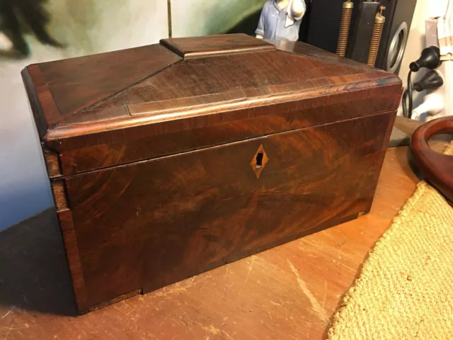 Antique Early Victorian English Rosewood & Mahogany Tea Caddy