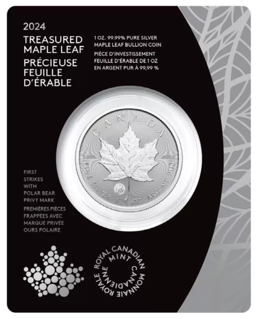 2024 Canada Maple Leaf 1st Strike Lunar Polar Bear Privy 1 oz Silver in Card