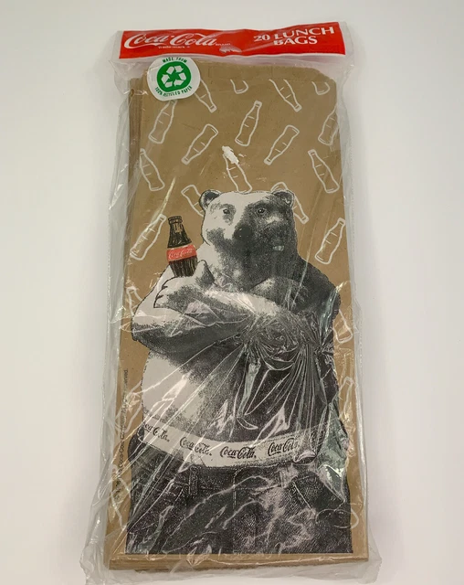 Coca-Cola Polar Bear Drinking Coke In Boxers Vintage 20 Brown Paper Lunch Bags