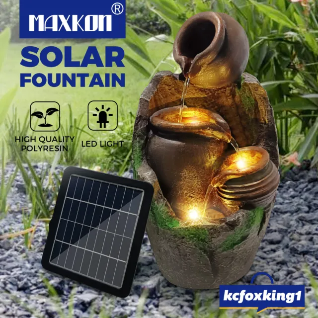 Solar Powered Fountain Garden Water Features LED Light Bird Bath Indoor Outdoor