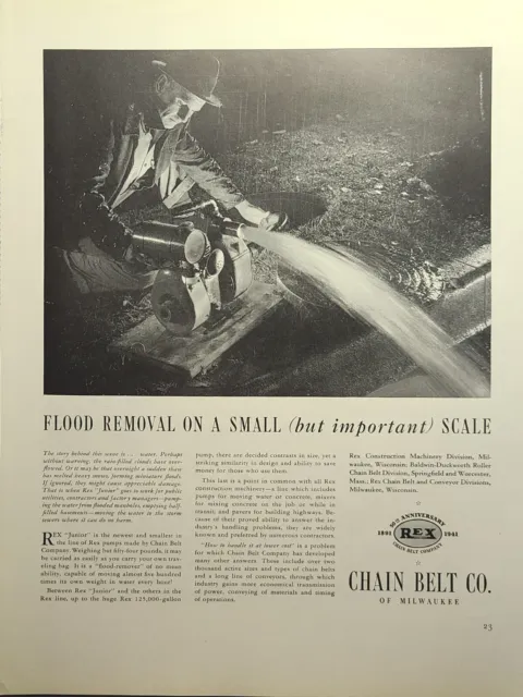 Rex Chain Belt Co. Milwaukee WI Junior Pumps Construction Vintage Print Ad 1941
