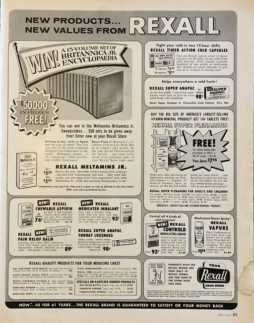 1964 Rexall Drug Store VTG 1960s 60s PRINT AD Sales Page New Products Values
