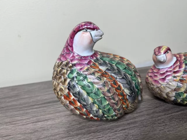 Vintage Hand-Painted Chinese Pair Of 2 Quail Partridge Bird Figurines Porcelain 2