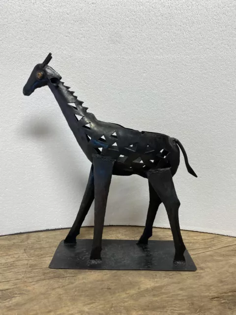 Hand forged giraffe sculpture planter. Brutalist style.