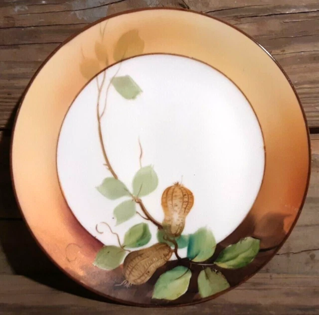 Nippon Hand Painted Porcelain Plate Peanut Plant Signed
