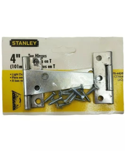 2- Stanley 4" 101mm Gate Tee Hinges Galvanized Steel with Screws 75-4420 NIP