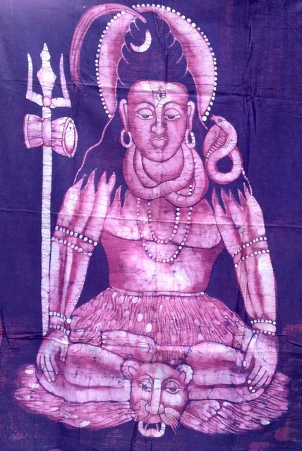 Shiva Batik Colgante de pared Dios hindú Hecho a mano Algodón Ganesha Yoga...