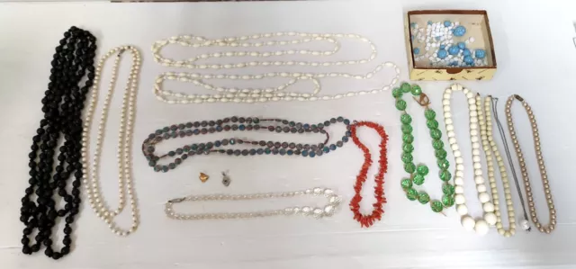 Lot Ancien Bijoux Fantaisie - Collier Broche Souris Perles