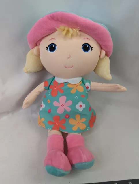 Kids Preferred Girl Doll Cloth Plush 13" Teal Pink Flowers 2019 Stuffed Toy