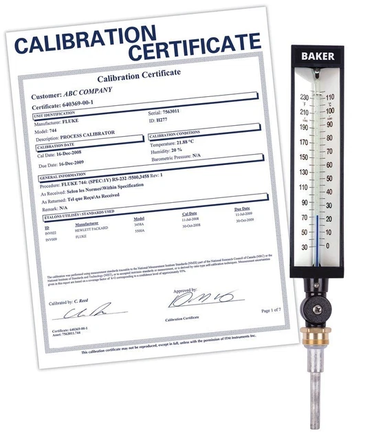 Baker 9VU35-245 Industrial Thermometer, 30 to 240&deg;F (0 to 114&deg;C),