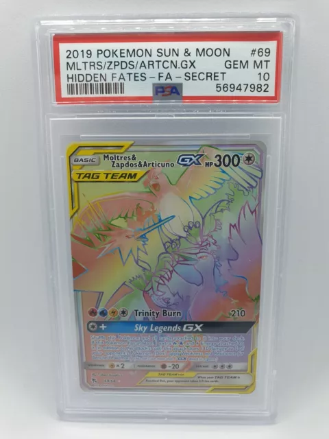 RAINBOW Moltres Zapdos Articuno GX SECRET RARE Pokemon 69/68 Tag Team Holo  - LP